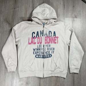 Y2K Style Blue 84 Lac Du Bonnet Manitoba Canada Full Zip Hoodie Large